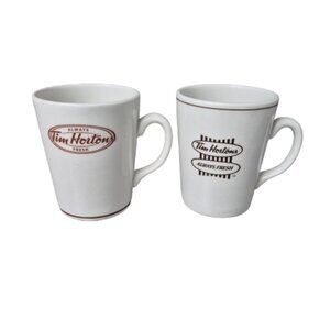 2 Tim Hortons Always Fresh Bilingual Brown and White Steelite Coffee Mugs